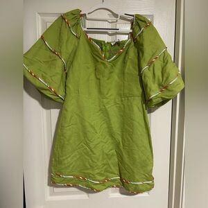 Karlie Lime Green Short Sleeve Embroidered Tunic Dress